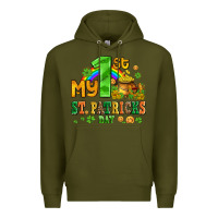Army Green my first st patricks day with coins and shamrocks Premium Hoodie - AdoDesignShop