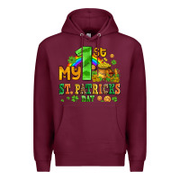 Burgundy my first st patricks day with coins and shamrocks Premium Hoodie - AdoDesignShop
