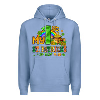 Colony Blue my first st patricks day with coins and shamrocks Premium Hoodie - AdoDesignShop