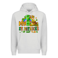 Dove Grey my first st patricks day with coins and shamrocks Premium Hoodie - AdoDesignShop