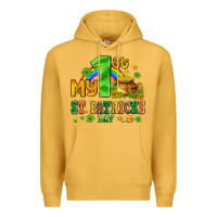 Mustard my first st patricks day with coins and shamrocks Premium Hoodie - AdoDesignShop