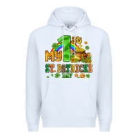 White my first st patricks day with coins and shamrocks Premium Hoodie - AdoDesignShop
