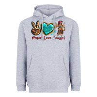 Heather Grey peace love cowgirl Heavyweight Hoodie - texasbilliewilder