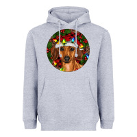 Heather Grey Christmas Dachshund Heavyweight Hoodie - RanaPortraitStore