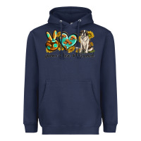 Navy peace love st. bernard Heavyweight Hoodie - texasbilliewilder