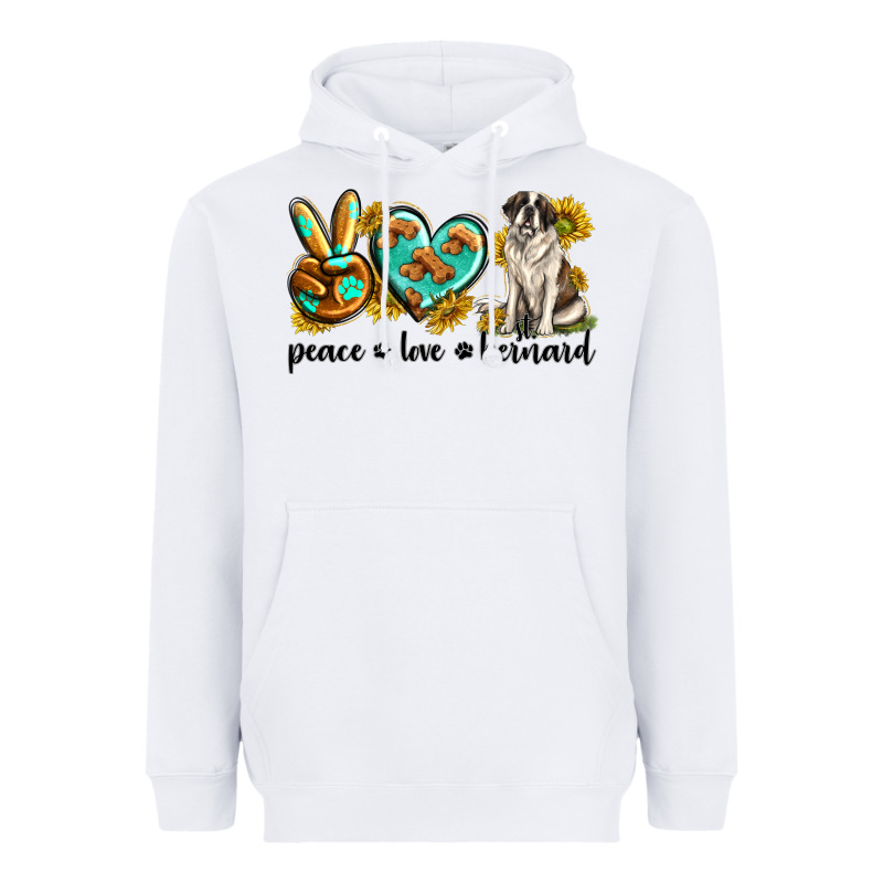 Peace Love St. Bernard Heavyweight Hoodie by texasbilliewilder | Teevron
