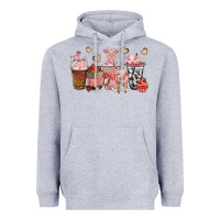 Heather Grey pigs coffee cups Heavyweight Hoodie - texasbilliewilder