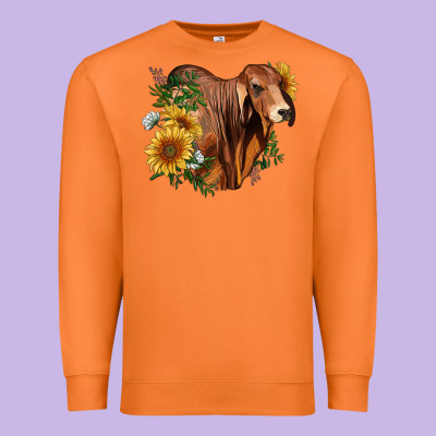 Brahman Bull With Sunflowers Premium Sweatshirt Designed By Ranaportraitstore
