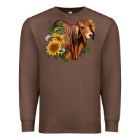 Chestnut brahman bull with sunflowers Premium Sweatshirt - RanaPortraitStore