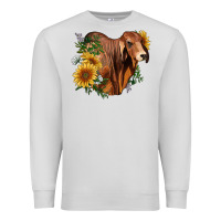 Dove Grey brahman bull with sunflowers Premium Sweatshirt - RanaPortraitStore