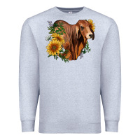 Heather Grey brahman bull with sunflowers Premium Sweatshirt - RanaPortraitStore