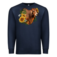 Navy brahman bull with sunflowers Premium Sweatshirt - RanaPortraitStore