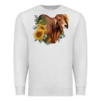 Oatmeal Heather brahman bull with sunflowers Premium Sweatshirt - RanaPortraitStore