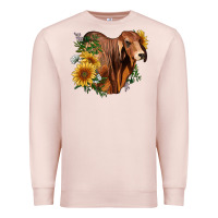 Pale Pink brahman bull with sunflowers Premium Sweatshirt - RanaPortraitStore