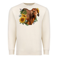 Sandshell brahman bull with sunflowers Premium Sweatshirt - RanaPortraitStore