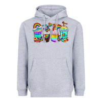 Heather Grey rainbow coffee cups Heavyweight Hoodie - texasbilliewilder