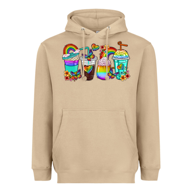 Rainbow Coffee Cups Heavyweight Hoodie by texasbilliewilder | Teevron