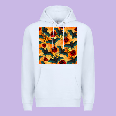 Halloween Bat And Roses Seamless Pattern Premium Hoodie Designed By Bundleandbundleshop