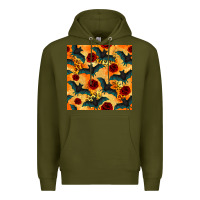 Army Green halloween bat and roses seamless pattern Premium Hoodie - BundleAndBundleShop