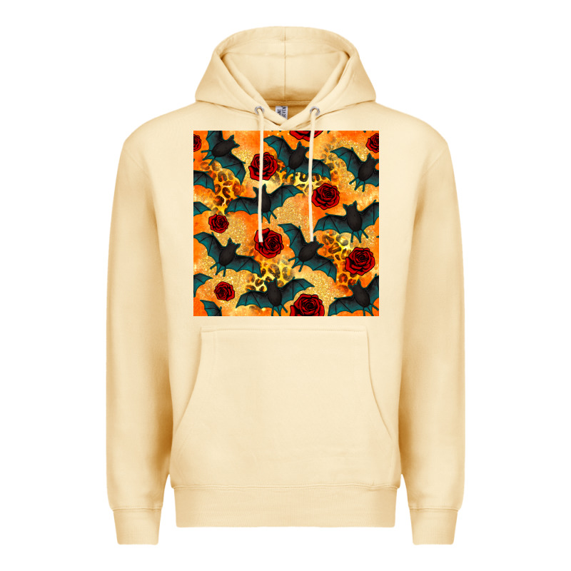 Halloween Bat And Roses Seamless Pattern Premium Hoodie by BundleAndBundleShop | Teevron