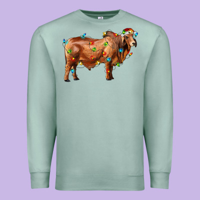 Brahman Bull With Christmas Lights Premium Sweatshirt Designed By Ranaportraitstore