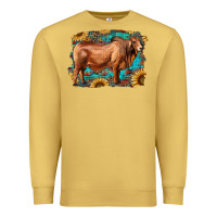 Antique Gold brahman bull with aztec sunflower and leopard background Premium Sweatshirt - RanaPortraitStore