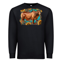 Black brahman bull with aztec sunflower and leopard background Premium Sweatshirt - RanaPortraitStore