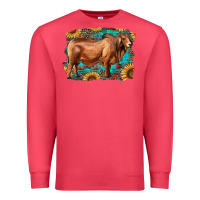 Cardinal brahman bull with aztec sunflower and leopard background Premium Sweatshirt - RanaPortraitStore