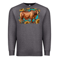 Charcoal Heather brahman bull with aztec sunflower and leopard background Premium Sweatshirt - RanaPortraitStore