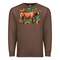 Chestnut brahman bull with aztec sunflower and leopard background Premium Sweatshirt - RanaPortraitStore