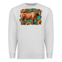Dove Grey brahman bull with aztec sunflower and leopard background Premium Sweatshirt - RanaPortraitStore