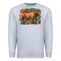 Heather Grey brahman bull with aztec sunflower and leopard background Premium Sweatshirt - RanaPortraitStore