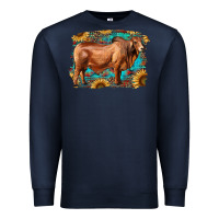 Navy brahman bull with aztec sunflower and leopard background Premium Sweatshirt - RanaPortraitStore