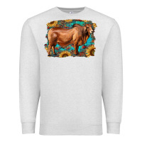 Oatmeal Heather brahman bull with aztec sunflower and leopard background Premium Sweatshirt - RanaPortraitStore