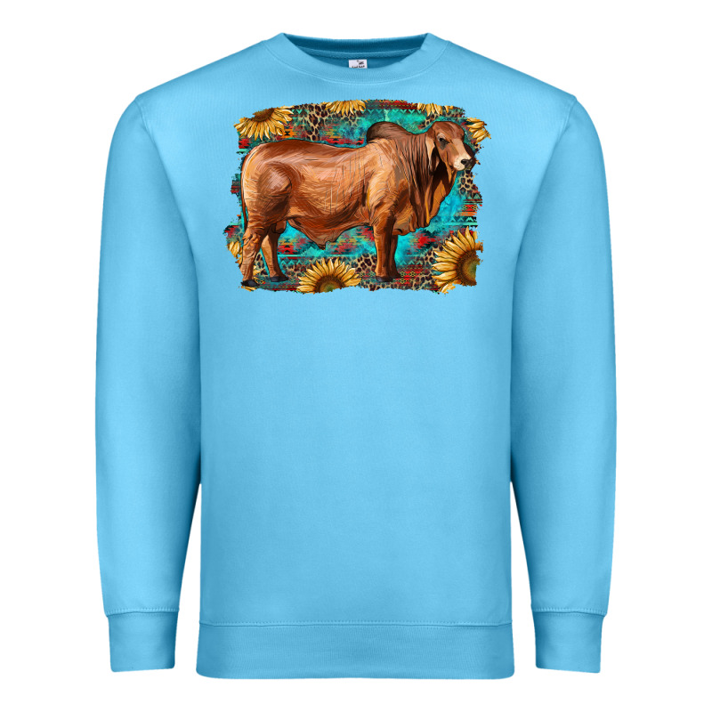 Brahman Bull With Aztec Sunflower And Leopard Background Premium Sweatshirt by RanaPortraitStore | Teevron