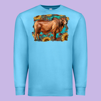 Brahman Bull With Aztec Sunflower And Leopard Background Premium Sweatshirt Designed By Ranaportraitstore