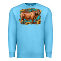 Ocean Blue brahman bull with aztec sunflower and leopard background Premium Sweatshirt - RanaPortraitStore