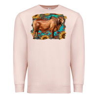 Pale Pink brahman bull with aztec sunflower and leopard background Premium Sweatshirt - RanaPortraitStore