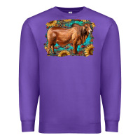 Purple brahman bull with aztec sunflower and leopard background Premium Sweatshirt - RanaPortraitStore