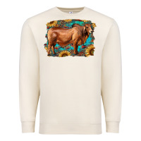 Sandshell brahman bull with aztec sunflower and leopard background Premium Sweatshirt - RanaPortraitStore