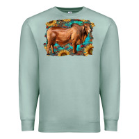 Seafoam brahman bull with aztec sunflower and leopard background Premium Sweatshirt - RanaPortraitStore