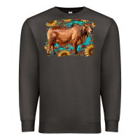 Smoke brahman bull with aztec sunflower and leopard background Premium Sweatshirt - RanaPortraitStore