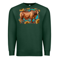 Sports Green brahman bull with aztec sunflower and leopard background Premium Sweatshirt - RanaPortraitStore