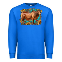 True Royal brahman bull with aztec sunflower and leopard background Premium Sweatshirt - RanaPortraitStore