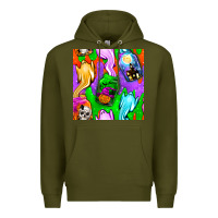 Army Green halloween jar with ghost seamless pattern Premium Hoodie - BundleAndBundleShop