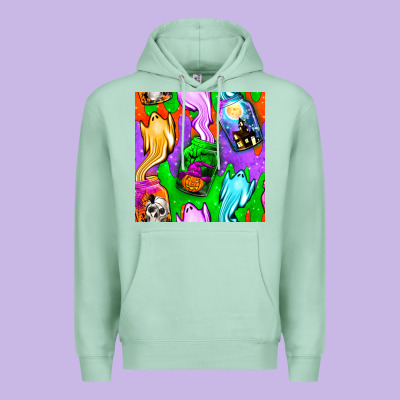 Halloween Jar With Ghost Seamless Pattern Premium Hoodie Designed By Bundleandbundleshop