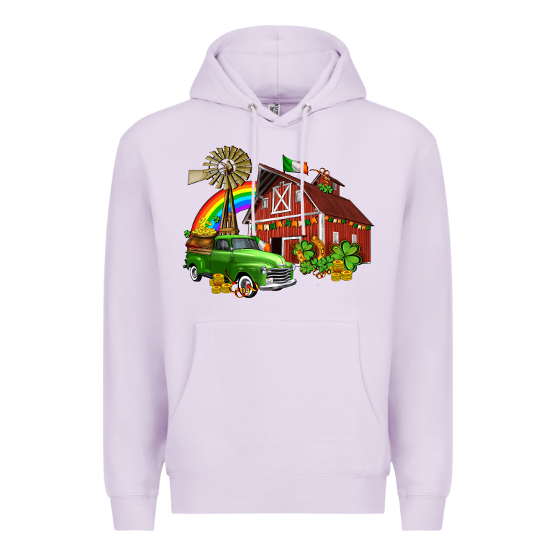 Barn St Patricks With Truck And Shamrocks Premium Hoodie by AdoDesignShop | Teevron