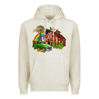 Oatmeal Heather barn st patricks with truck and shamrocks Premium Hoodie - AdoDesignShop