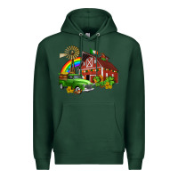 Sports Green barn st patricks with truck and shamrocks Premium Hoodie - AdoDesignShop