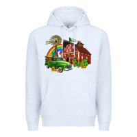 White barn st patricks with truck and shamrocks Premium Hoodie - AdoDesignShop